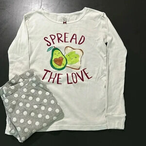 Carters girls size 12 pajama set, long sleeve top & pants white/gray comfy EUC